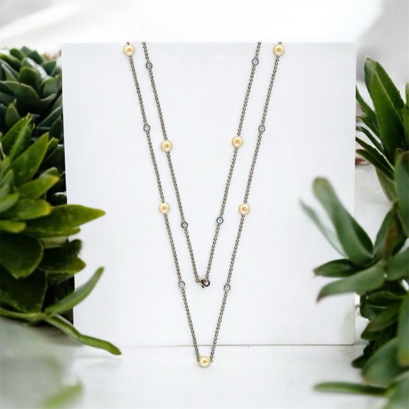 NWT Suzy Levian
Silver 3.90 ct. tw.Sapphire & 7-7.5mmPearl Station Necklace36” L - Picture 1 of 12